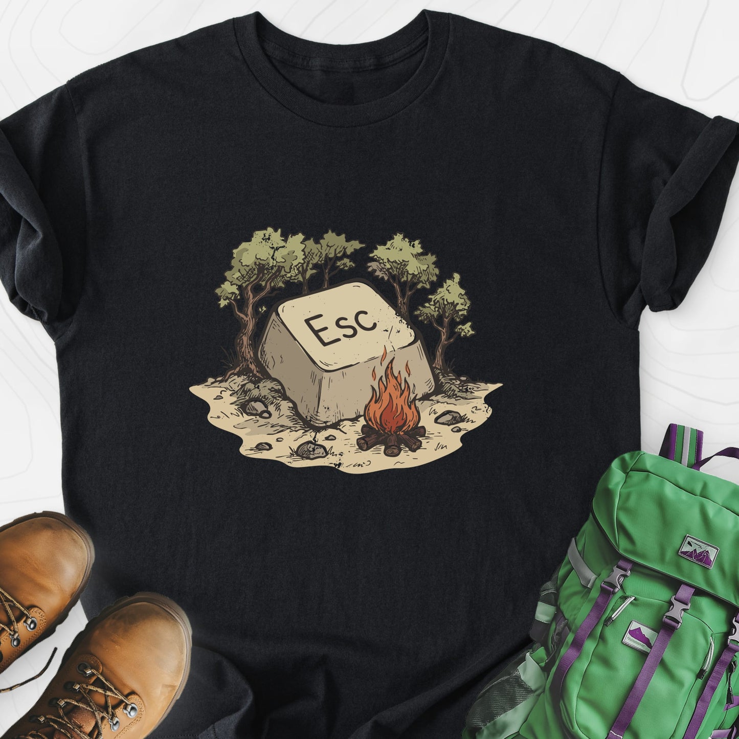 ESC Campfire Black front print lightweight T-shirt