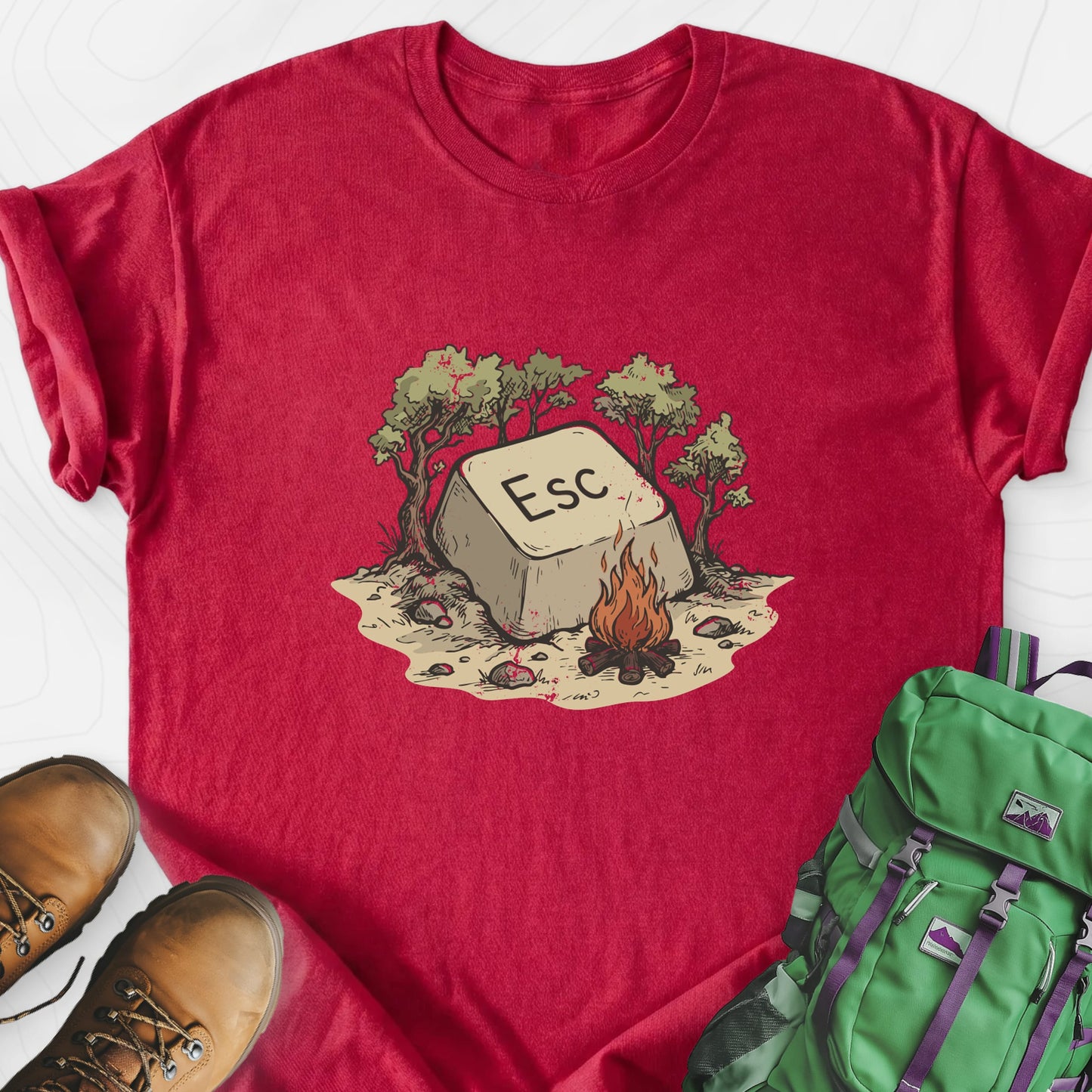 ESC Campfire Heather Red front print lightweight T-shirt