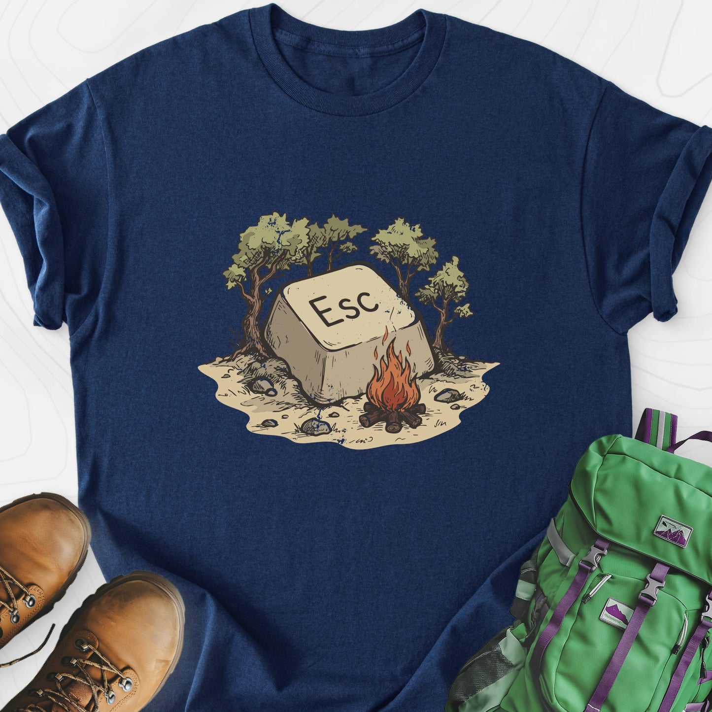 ESC Campfire Navy front print lightweight T-shirt
