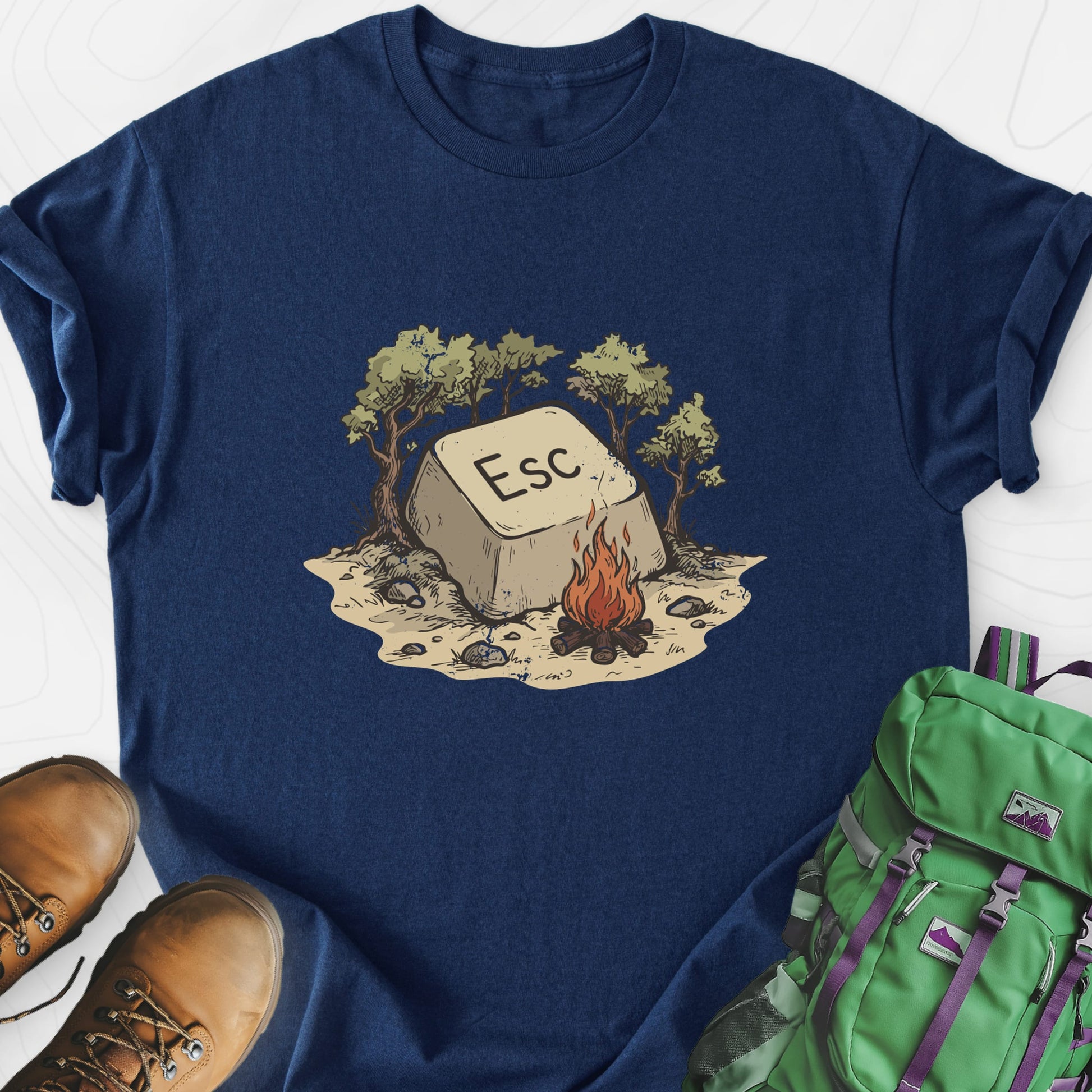 ESC Campfire Navy front print lightweight T-shirt