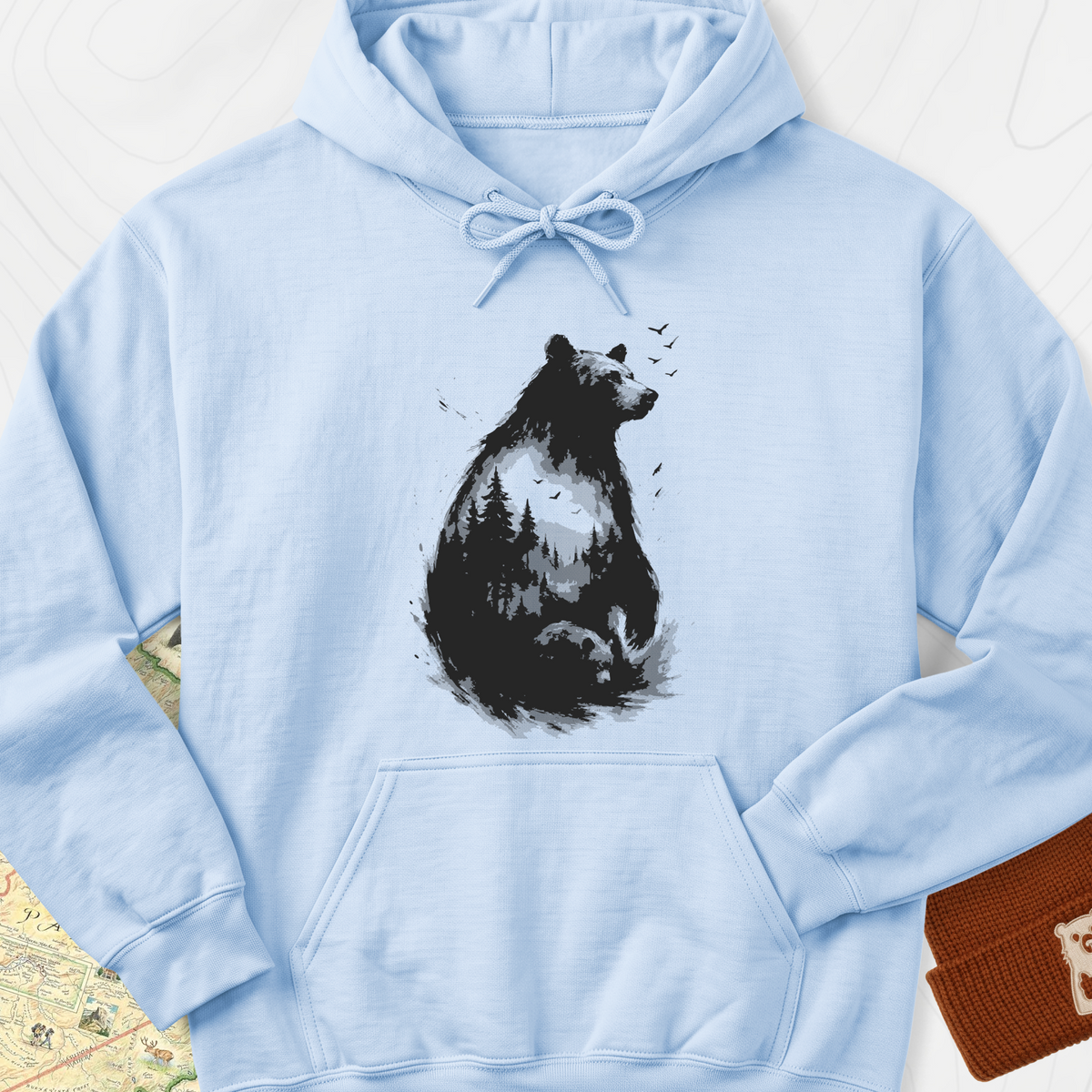 Bear Silhouette Hoodie - Light Blue