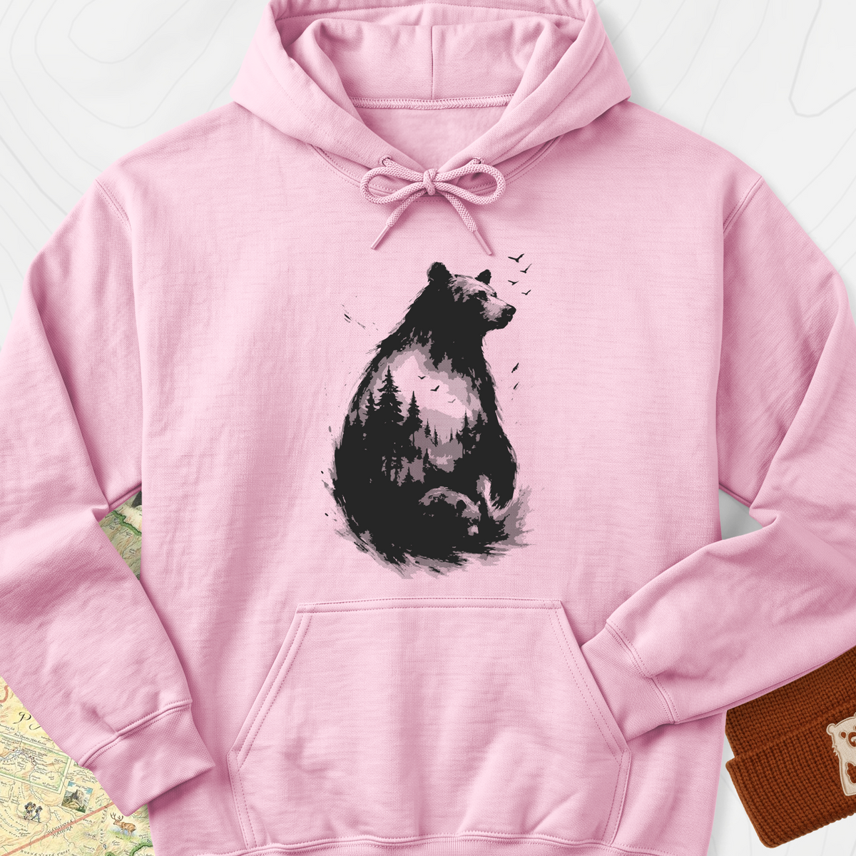 Bear Silhouette Hoodie - Light Pink