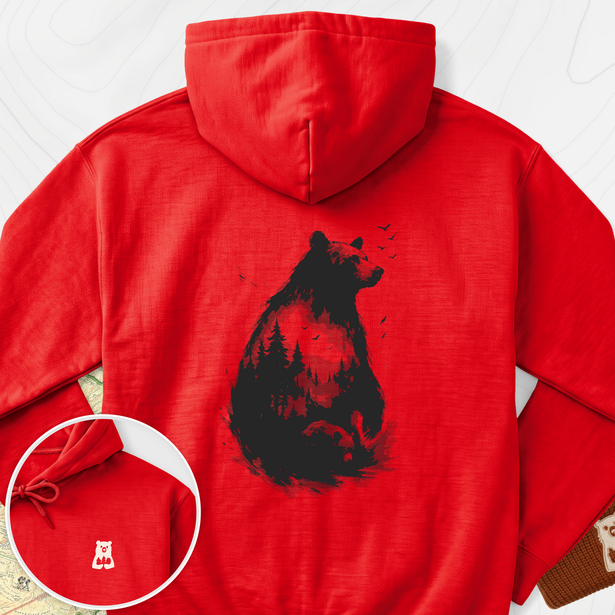Bear Silhouette Back Print Hoodie - Red