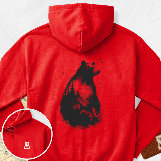 Bear Silhouette Back Print Hoodie - Red