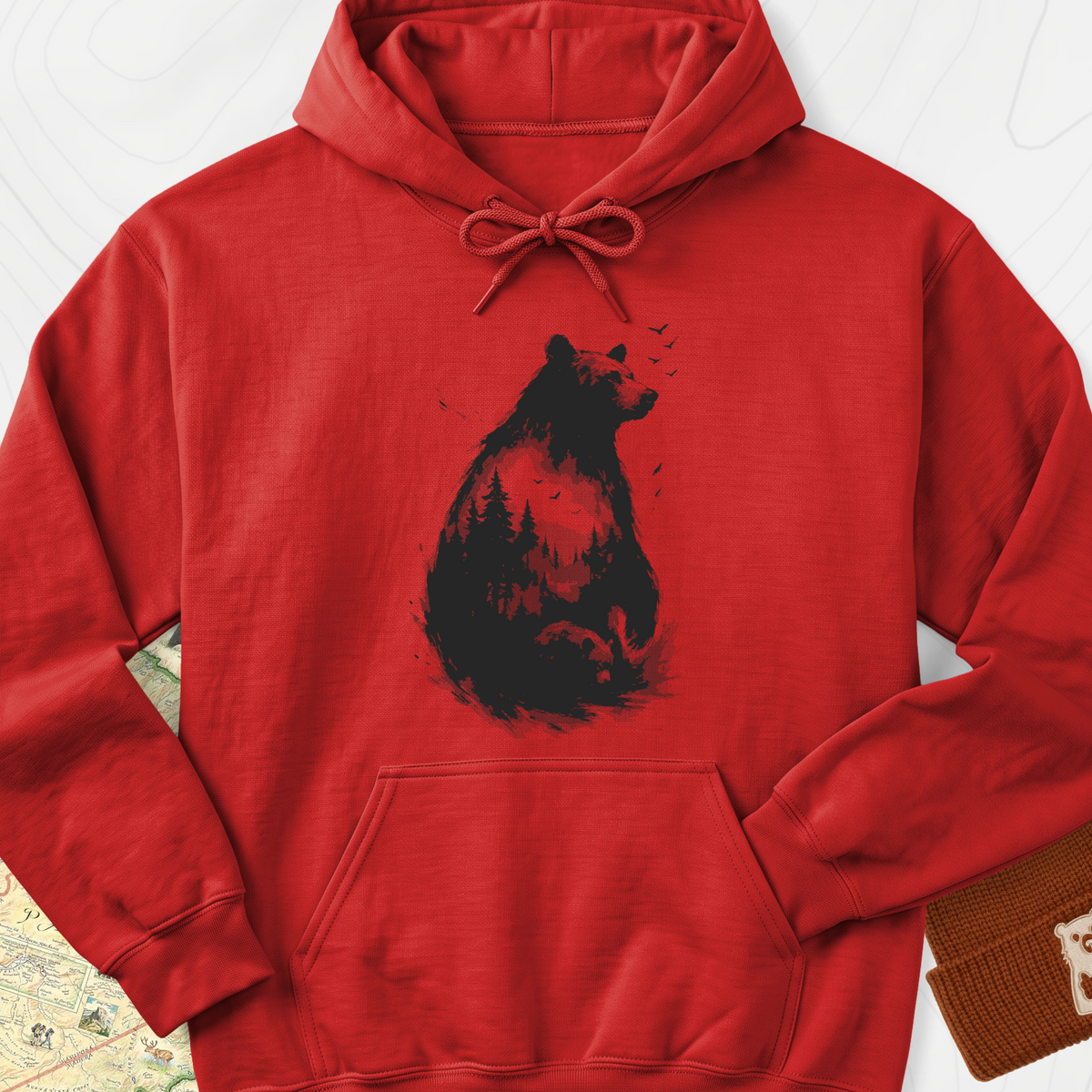 Bear Silhouette Hoodie - Red