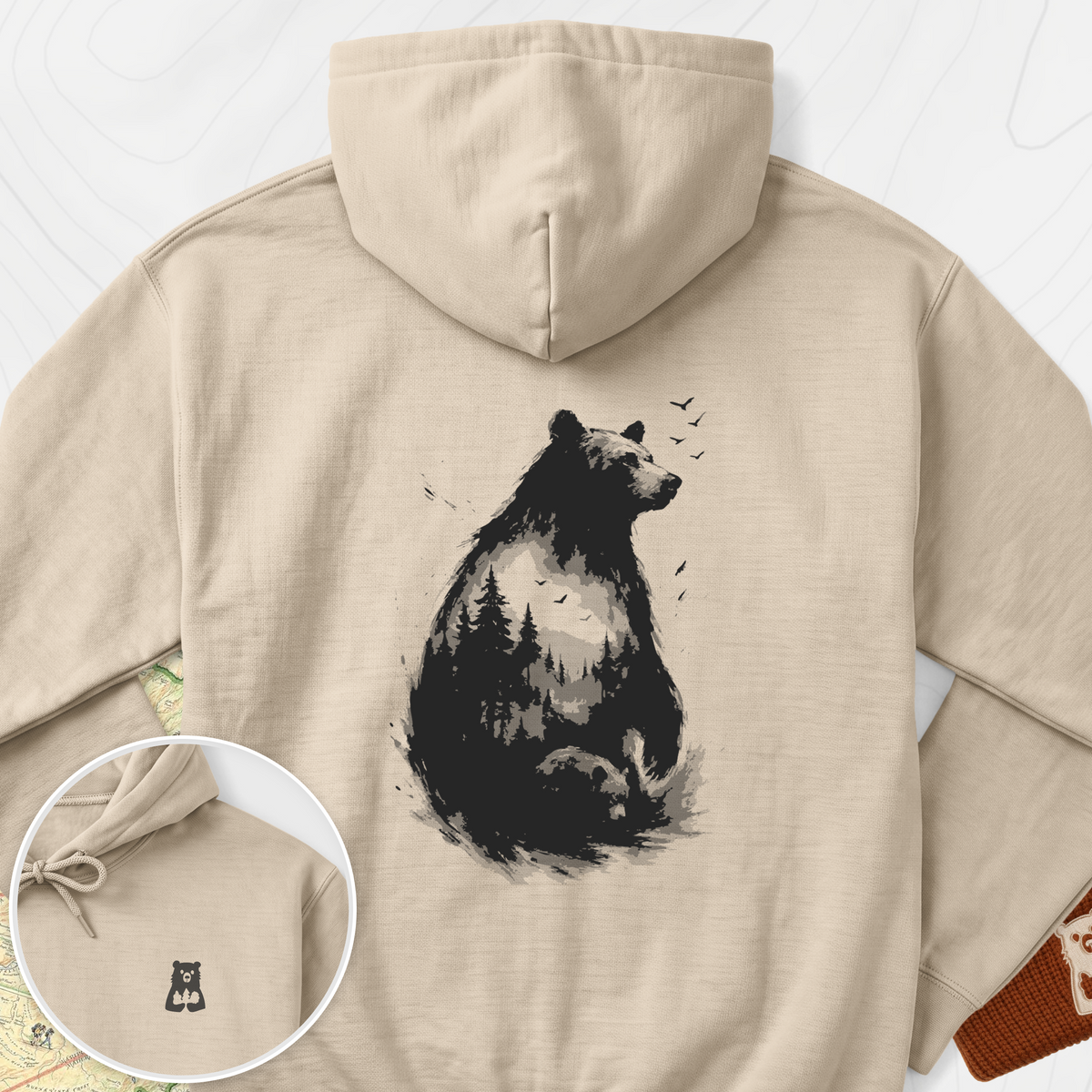 Bear Silhouette Back Print Hoodie - Sand