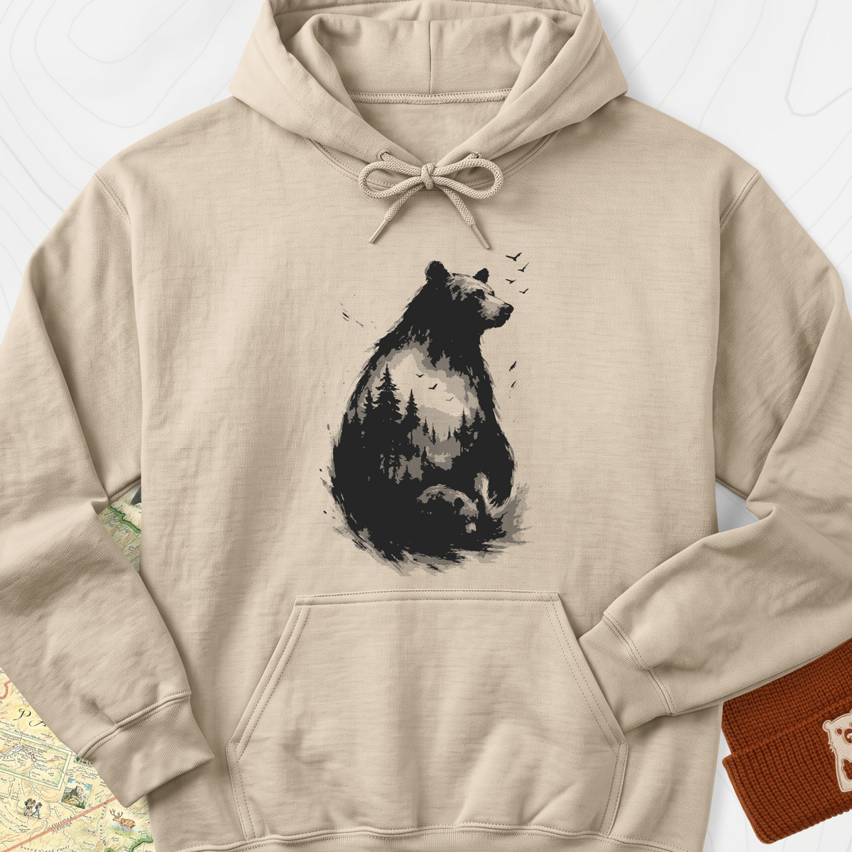 Bear Silhouette Hoodie - Sand