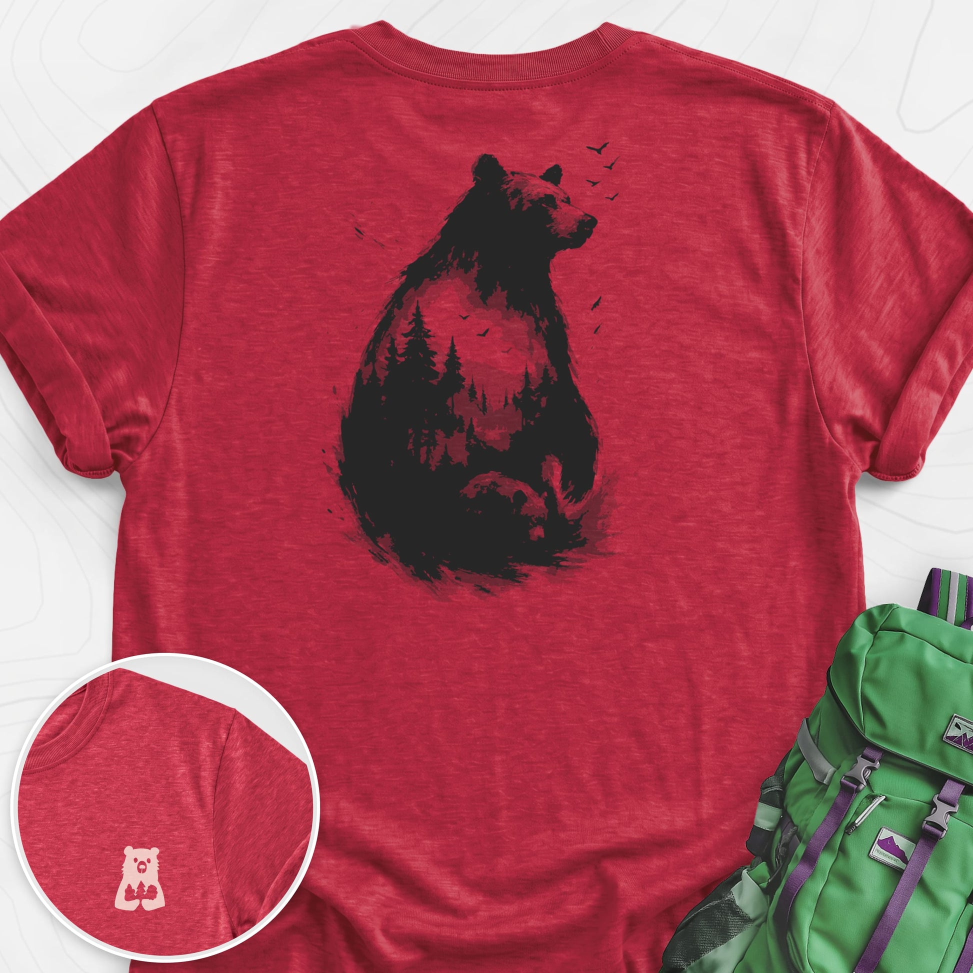 Bear Silhouette Heather Red back print lightweight T-shirt