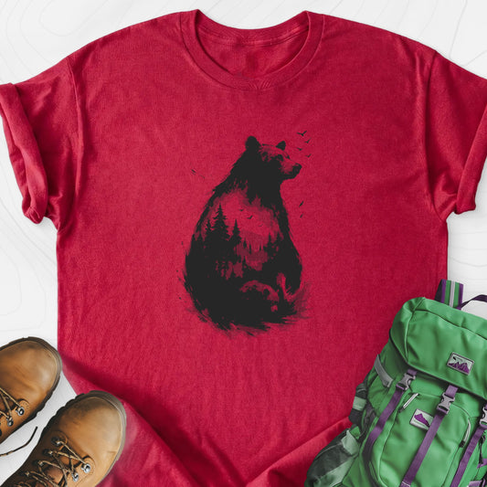 Bear Silhouette Heather Red front print lightweight T-shirt