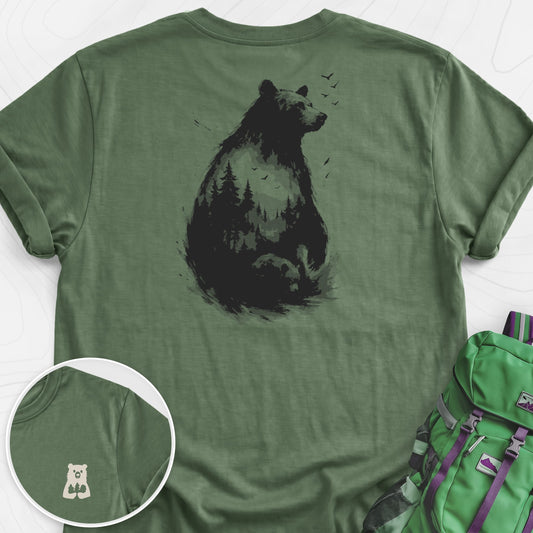 Bear Silhouette Military Green back print lightweight T-shirt