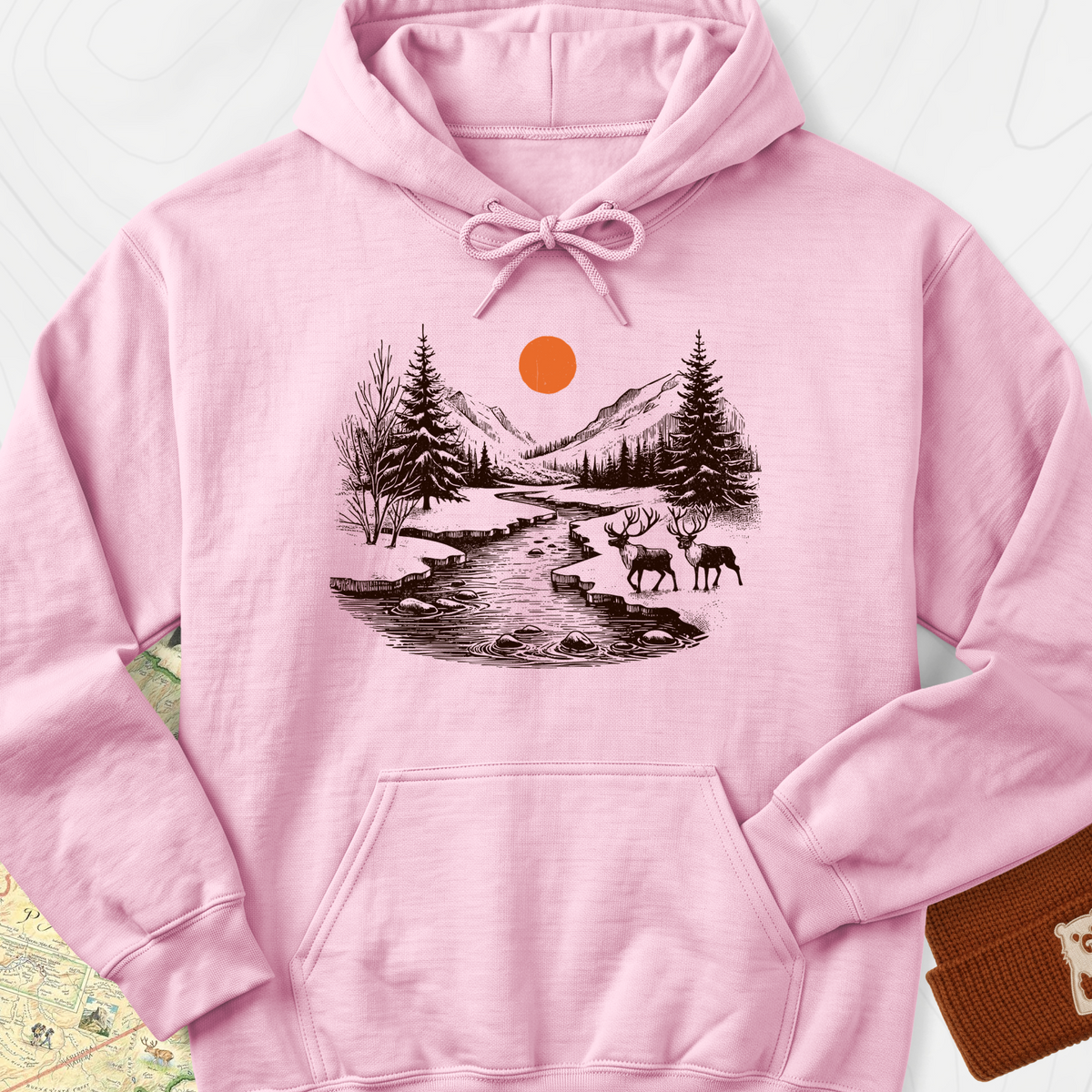 Mountain River Elk Hoodie - Light Pink