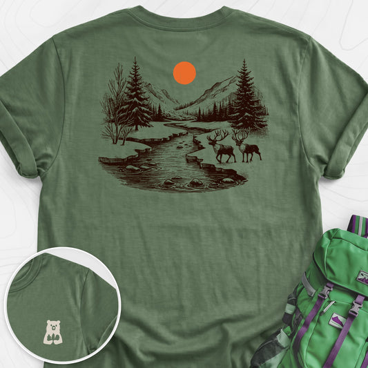 Mountain River Elk Military Green back print lightweight T-shirt