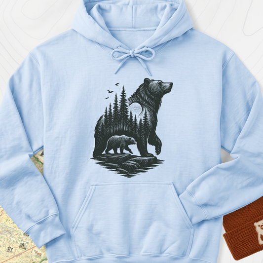 Bear Cub Silhouette Hoodie - Light Blue