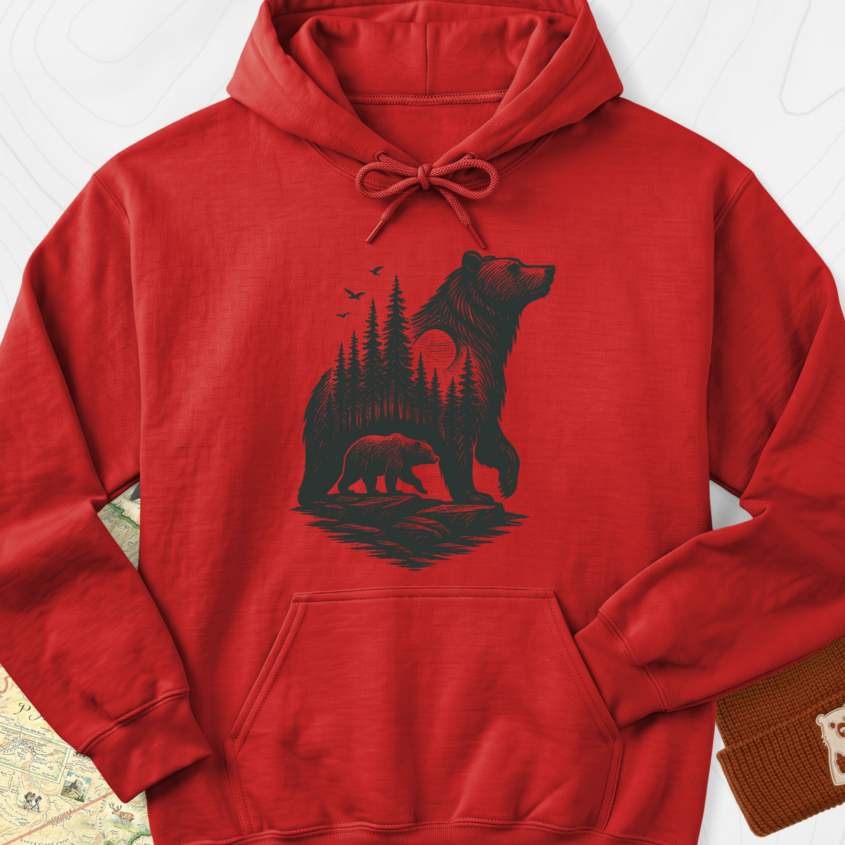 Bear Cub Silhouette Hoodie - Red
