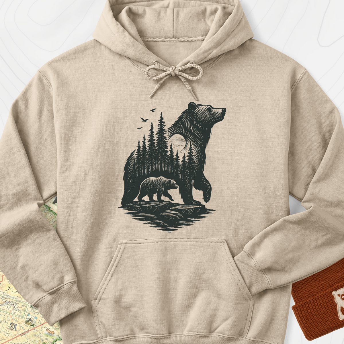Bear Cub Silhouette Hoodie - Sand