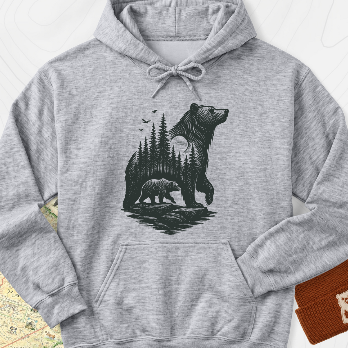 Bear Cub Silhouette Hoodie - Sport Grey