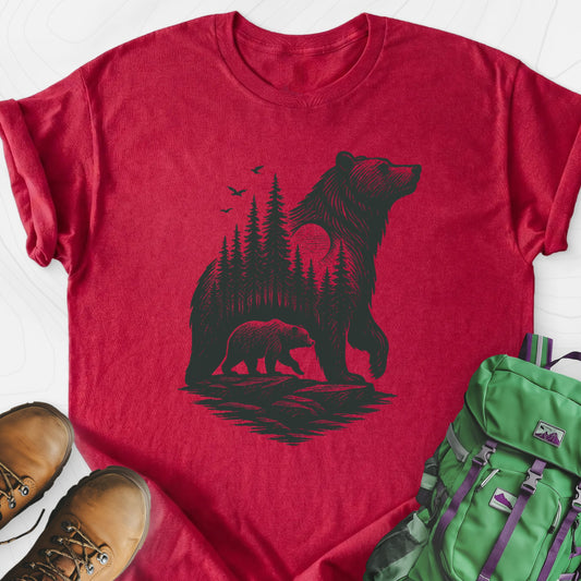 Bear Cub Silhouette Heather Red front print lightweight T-shirt