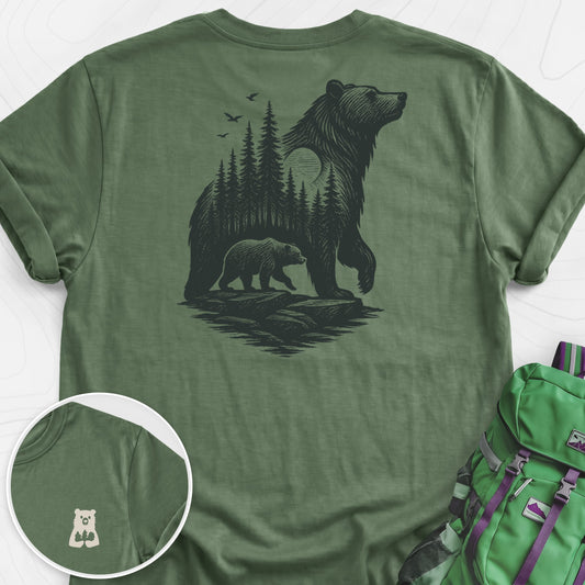Bear Cub Silhouette Military Green back print lightweight T-shirt