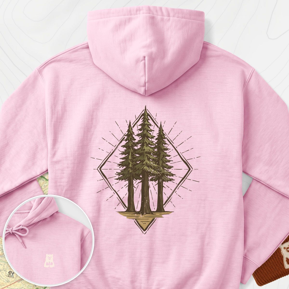Pine Forest Badge Back Print Hoodie - Light Pink