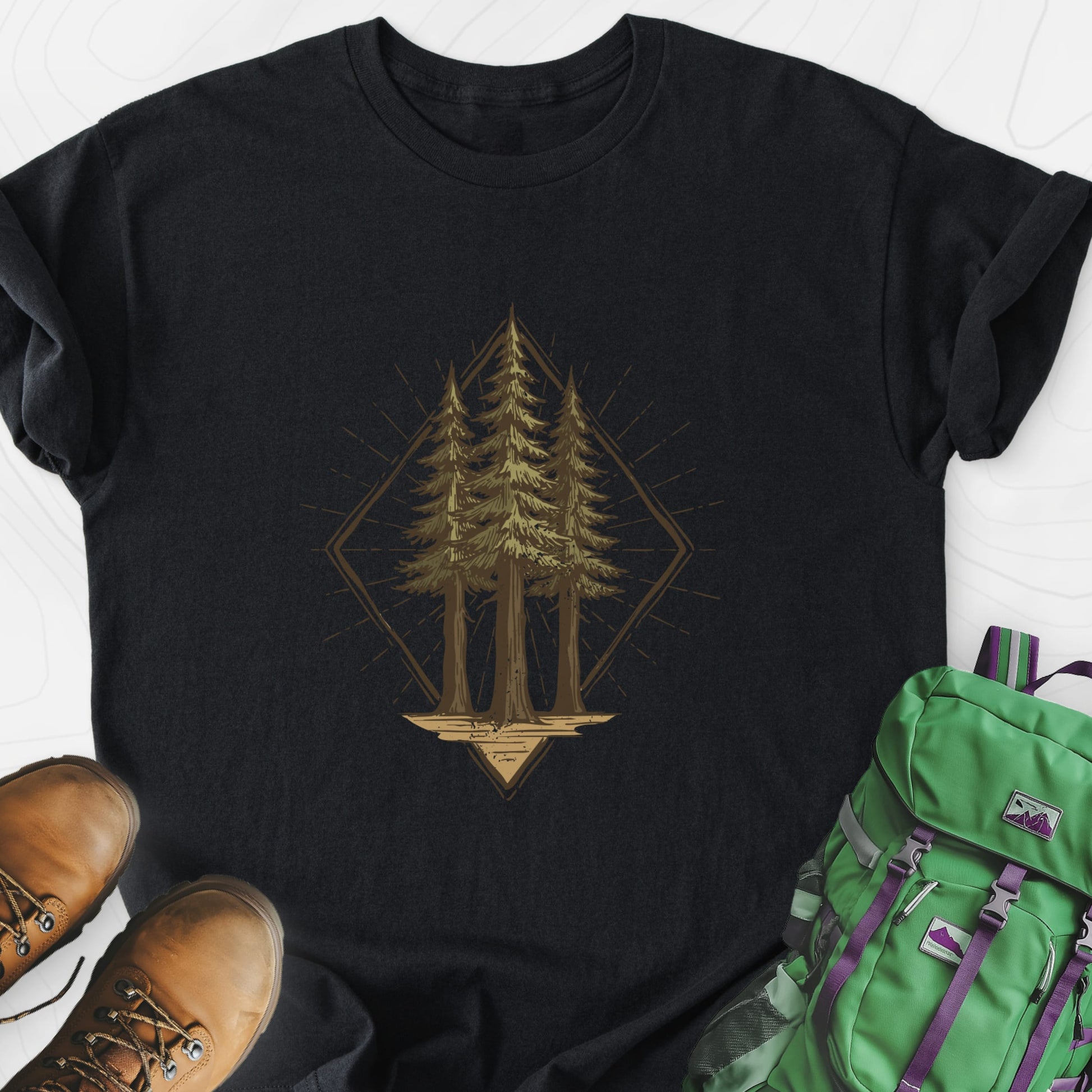 Pine Forest Badge Black front print lightweight T-shirt