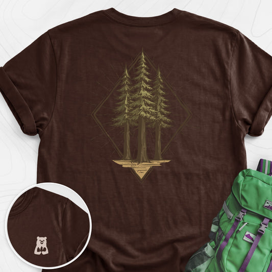 Pine Forest Badge Dark Chocolate back print lightweight T-shirt