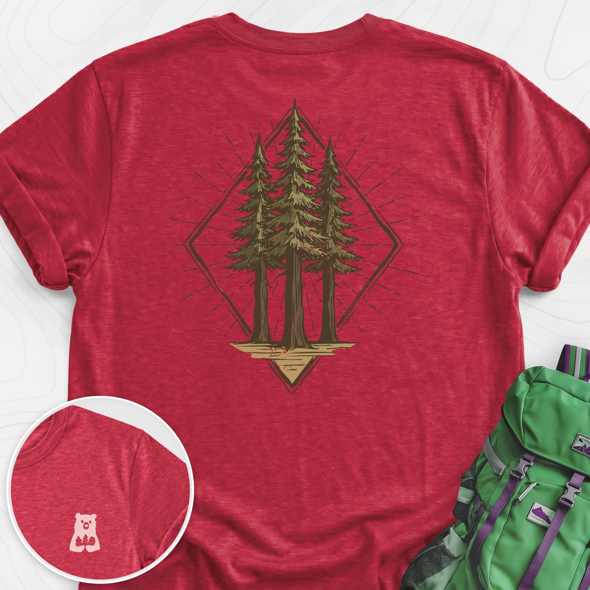 Pine Forest Badge Heather Red back print lightweight T-shirt