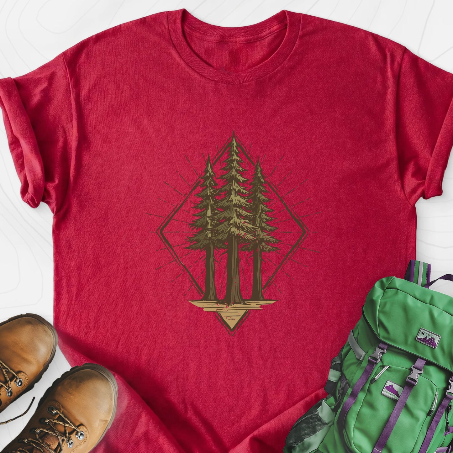 Pine Forest Badge Heather Red front print lightweight T-shirt