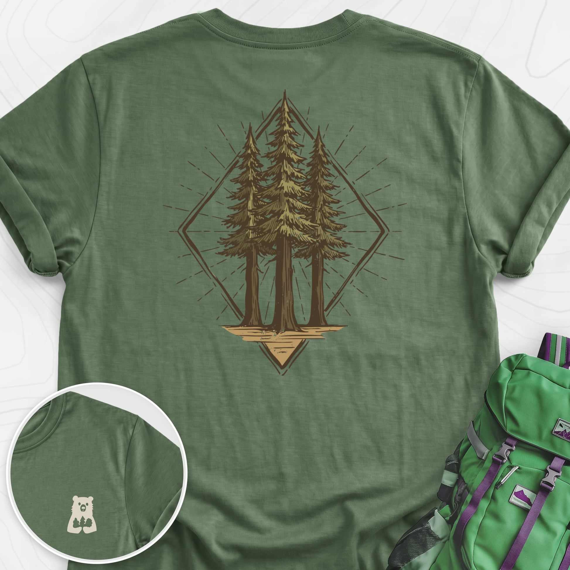 Pine Forest Badge Military Green back print lightweight T-shirt