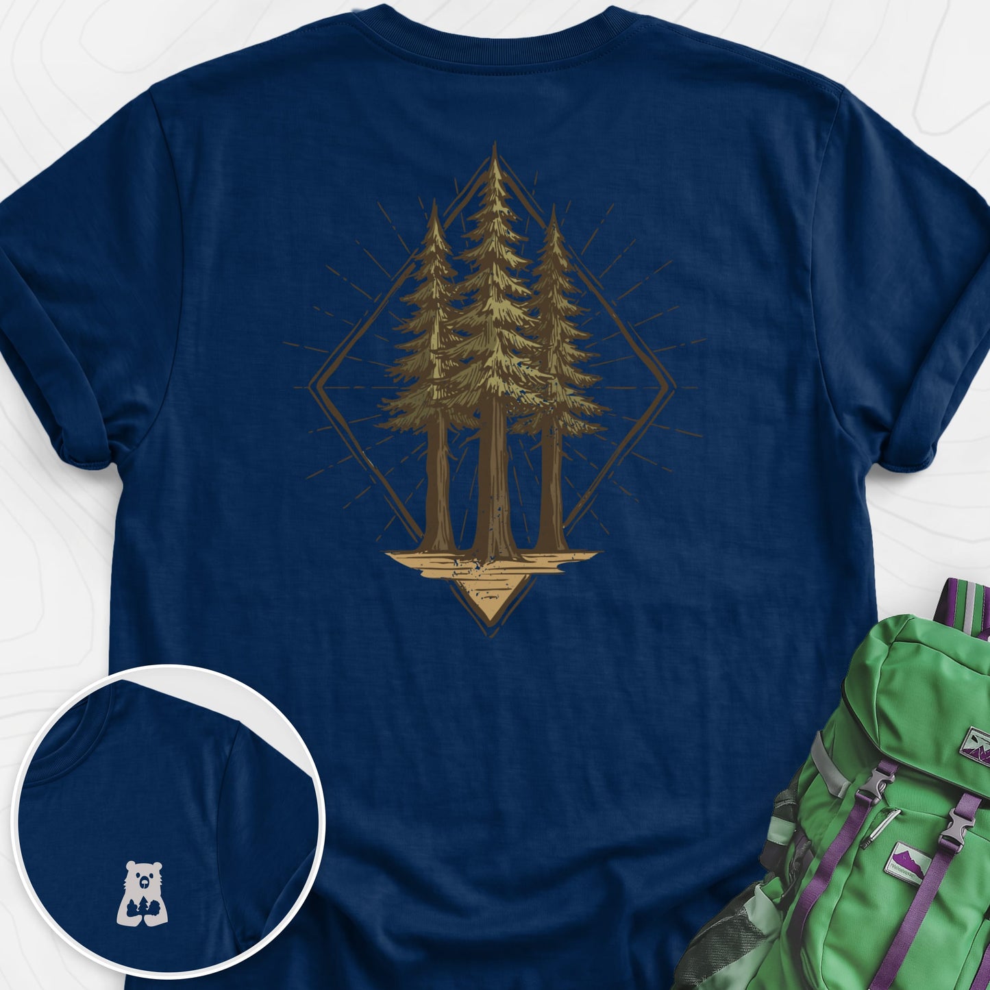 Pine Forest Badge Navy back print lightweight T-shirt
