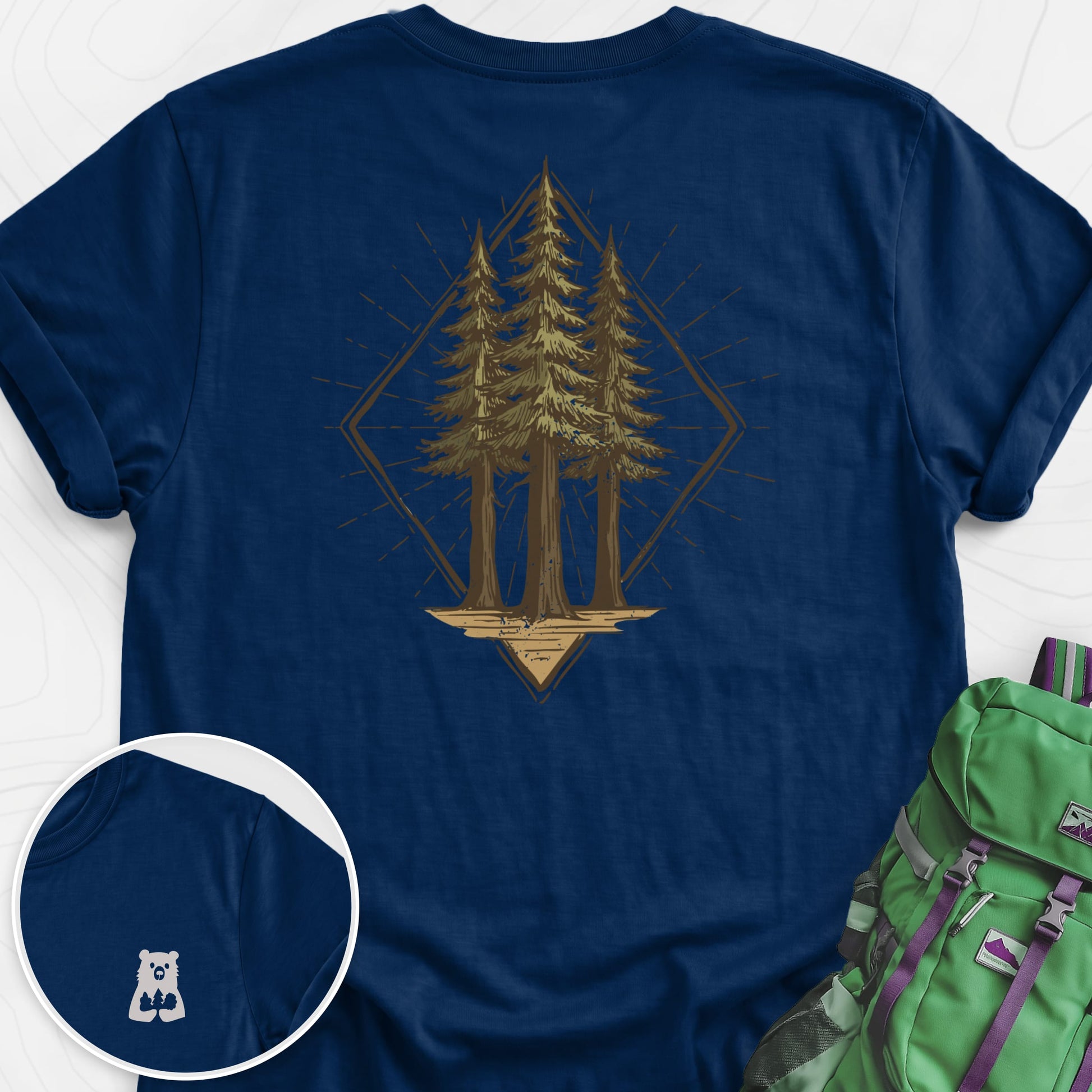 Pine Forest Badge Navy back print lightweight T-shirt