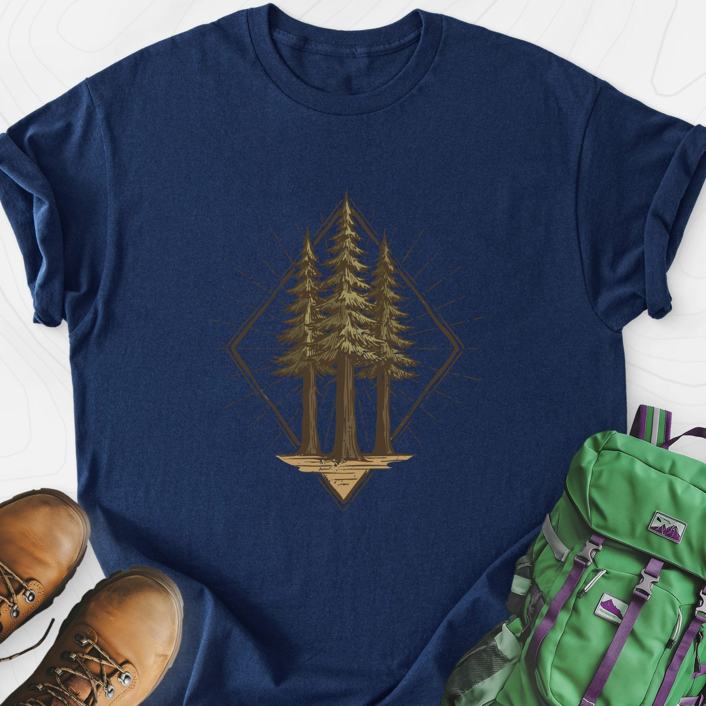Pine Forest Badge Navy front print lightweight T-shirt