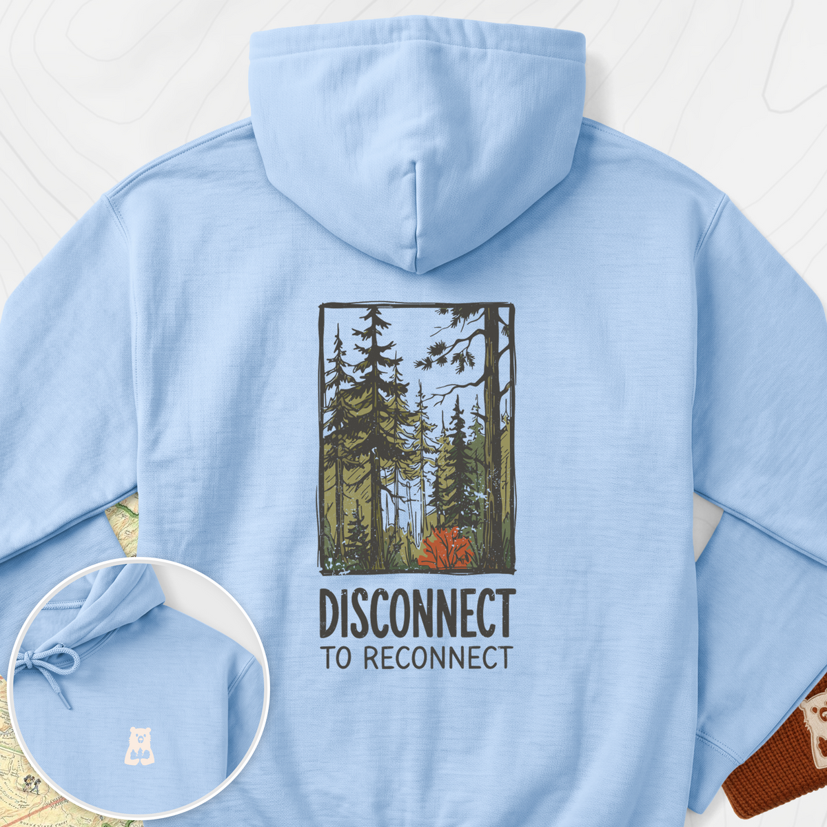 Disconnect Forest Back Print Hoodie - Light Blue