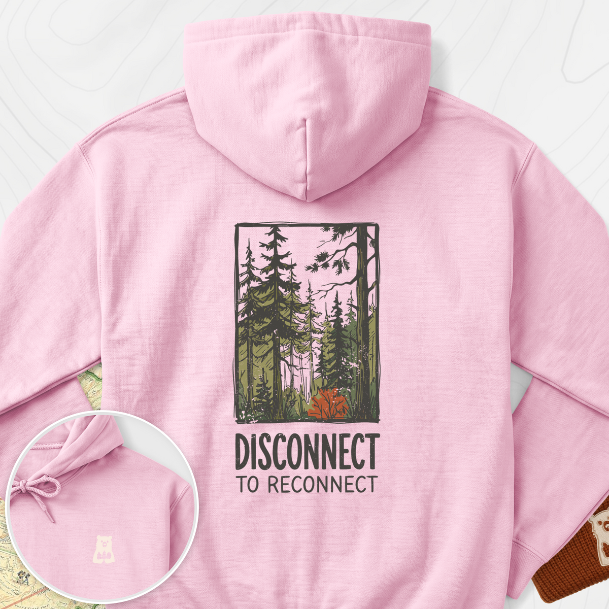 Disconnect Forest Back Print Hoodie - Light Pink