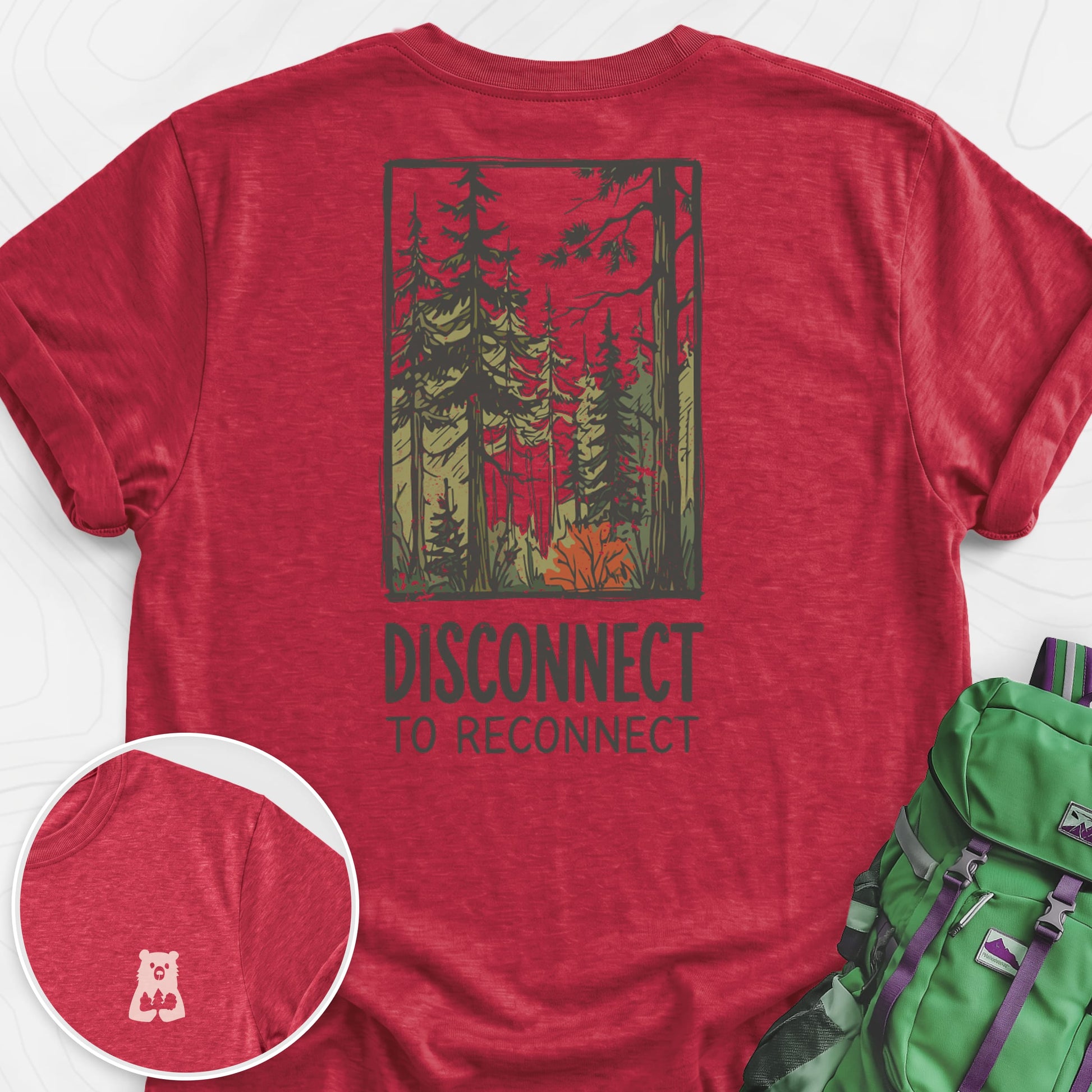 Disconnect Forest Heather Red back print lightweight T-shirt
