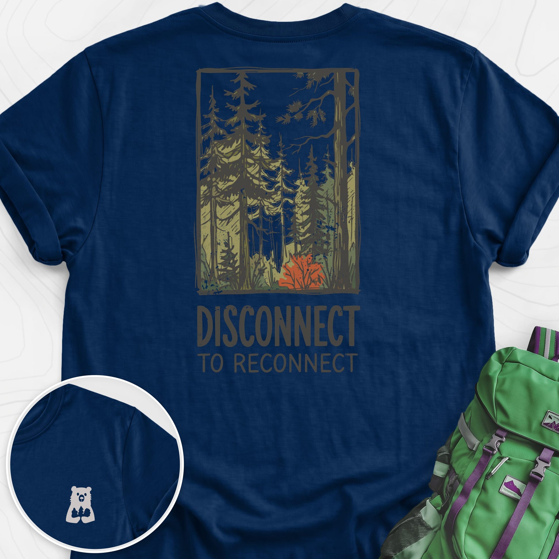 Disconnect Forest Navy back print lightweight T-shirt