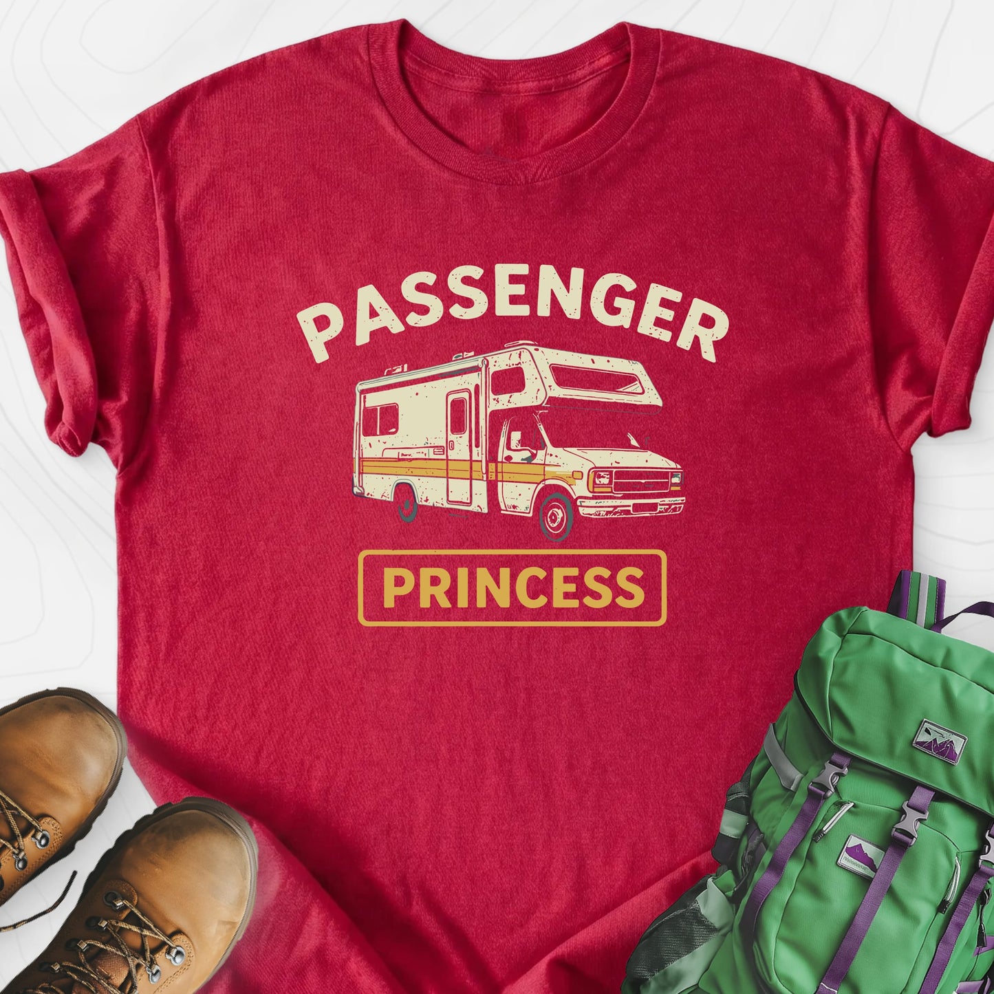 RV Passenger Princess Heather Red front print lightweight T-shirt