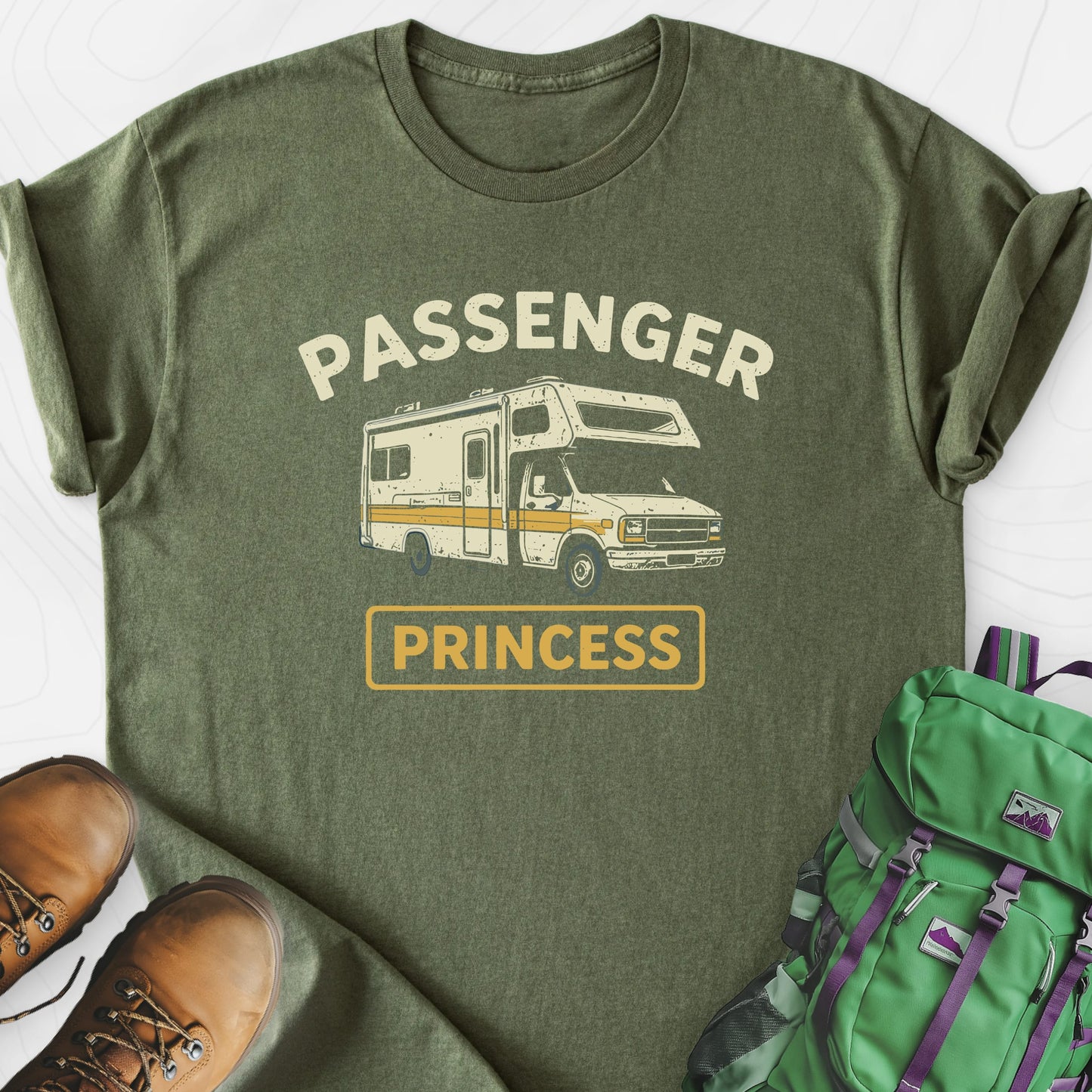 RV Passenger Princess Military Green front print lightweight T-shirt