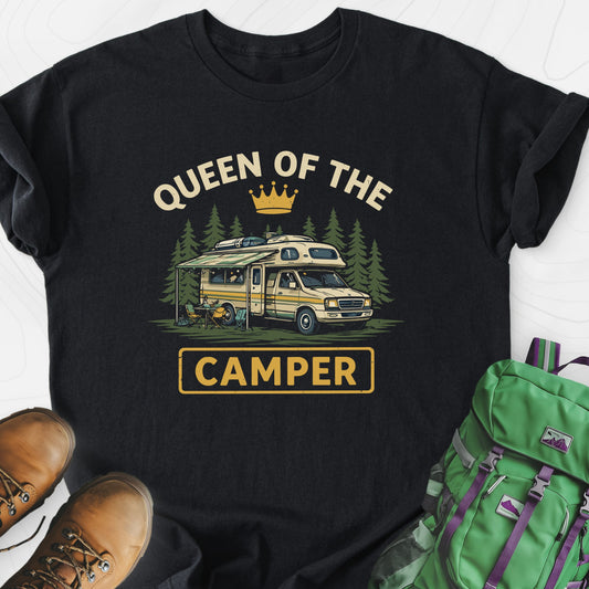 Queen of the Camper RV Black front print lightweight T-shirt