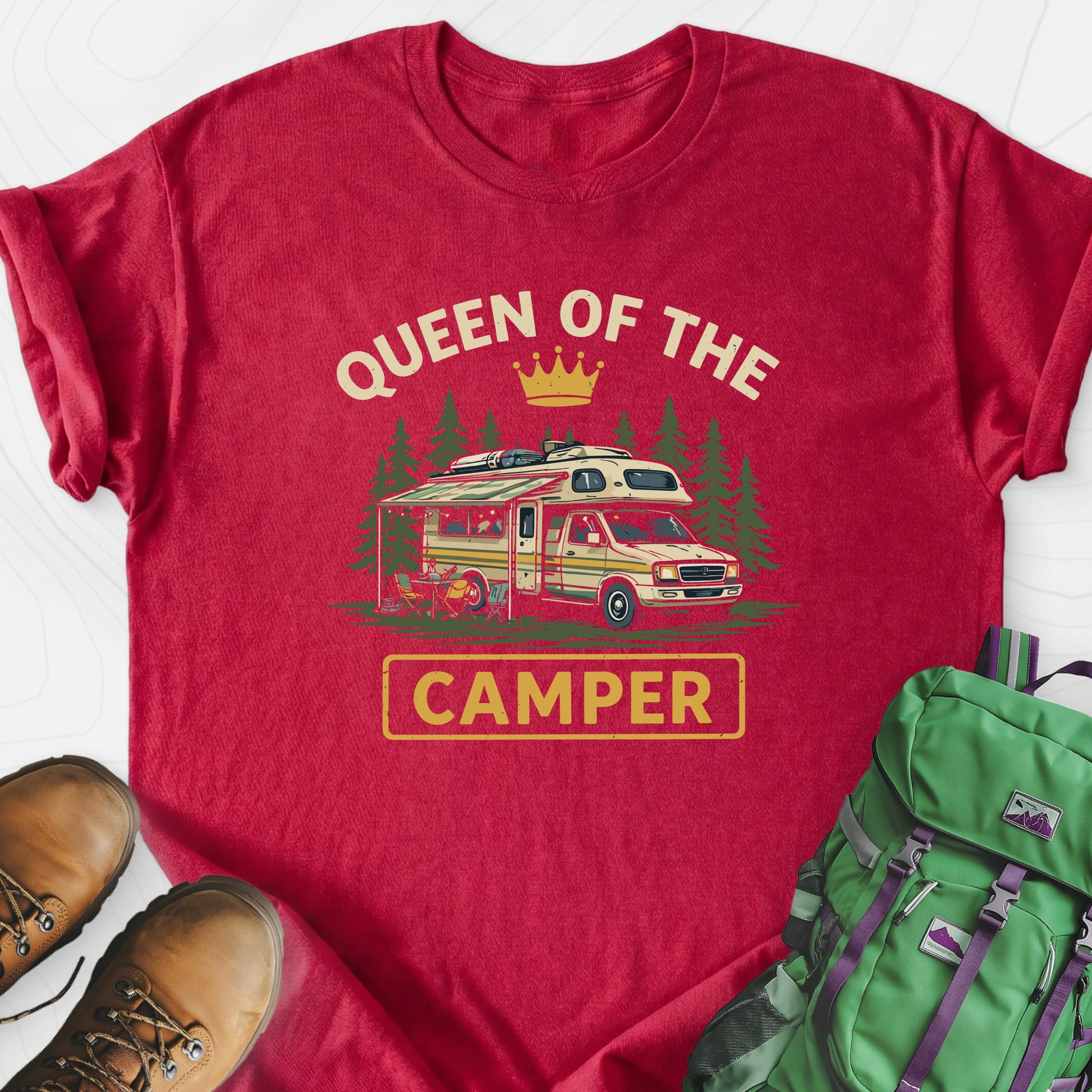 Queen of the Camper RV Heather Red front print lightweight T-shirt