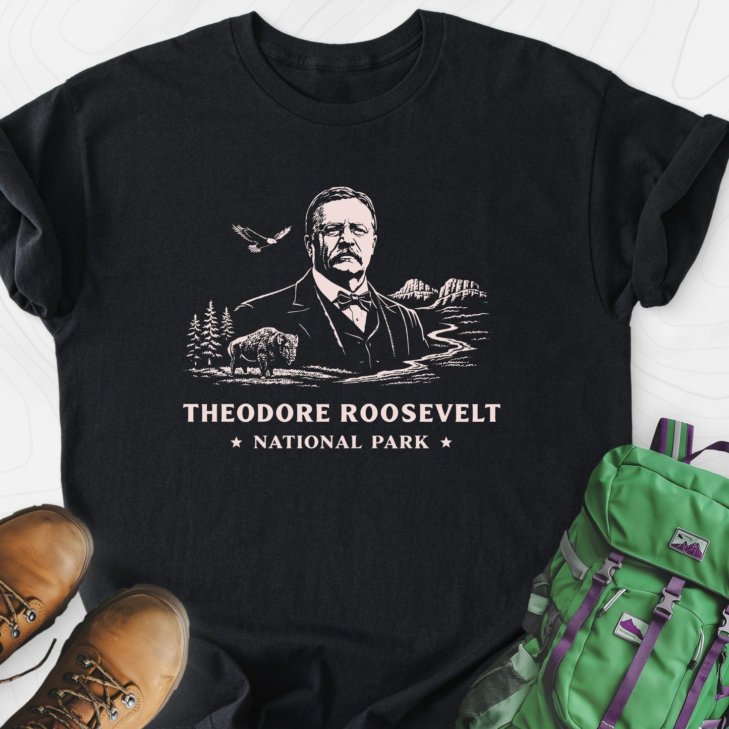 Roosevelt Wilderness Badge Black front print lightweight T-shirt