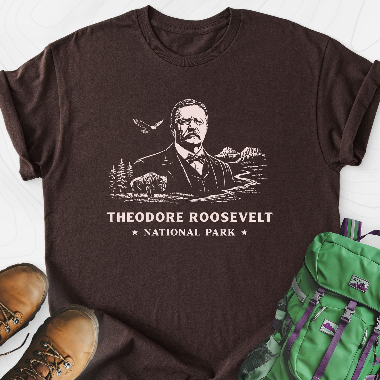 Roosevelt Wilderness Badge Dark Chocolate front print lightweight T-shirt