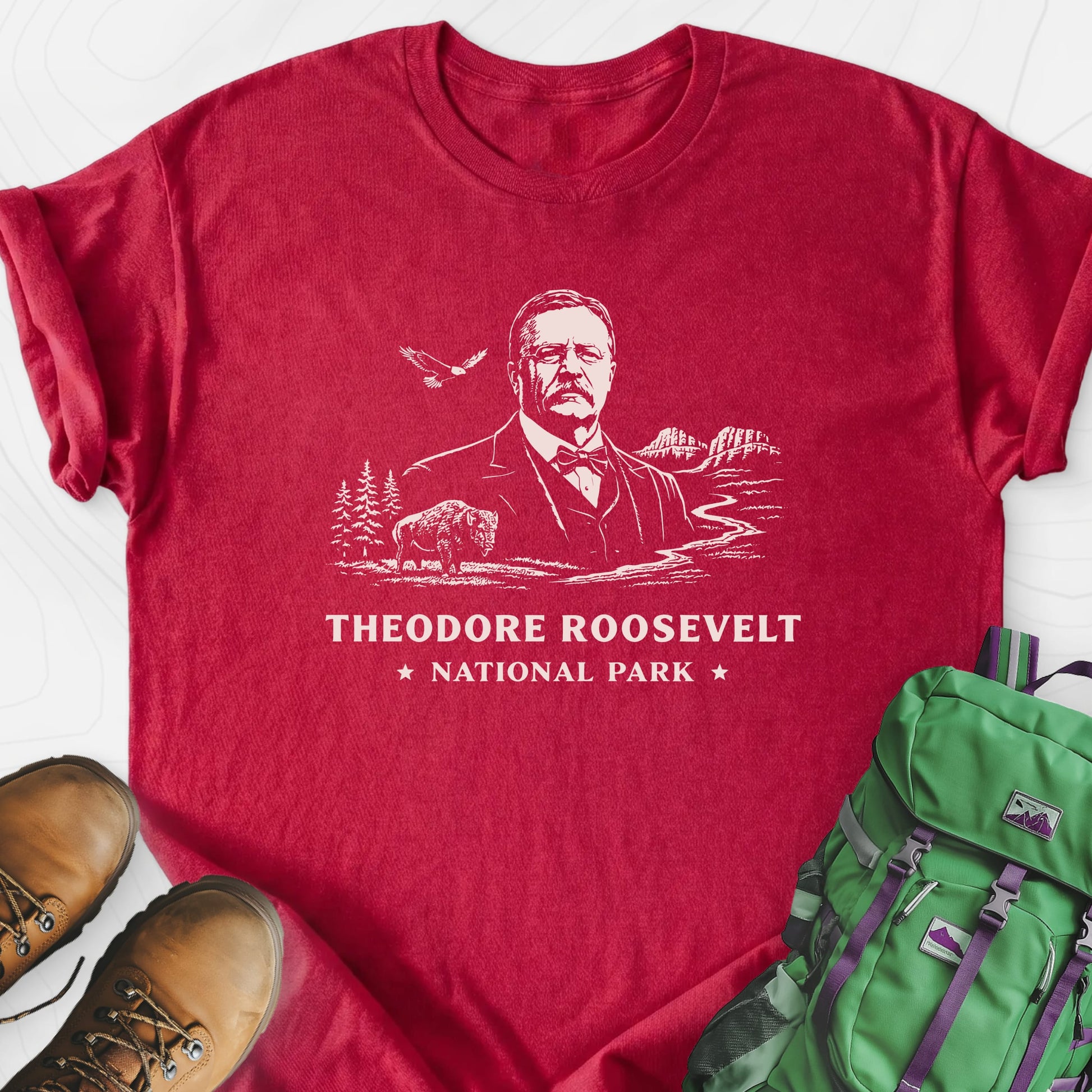 Roosevelt Wilderness Badge Heather Red front print lightweight T-shirt