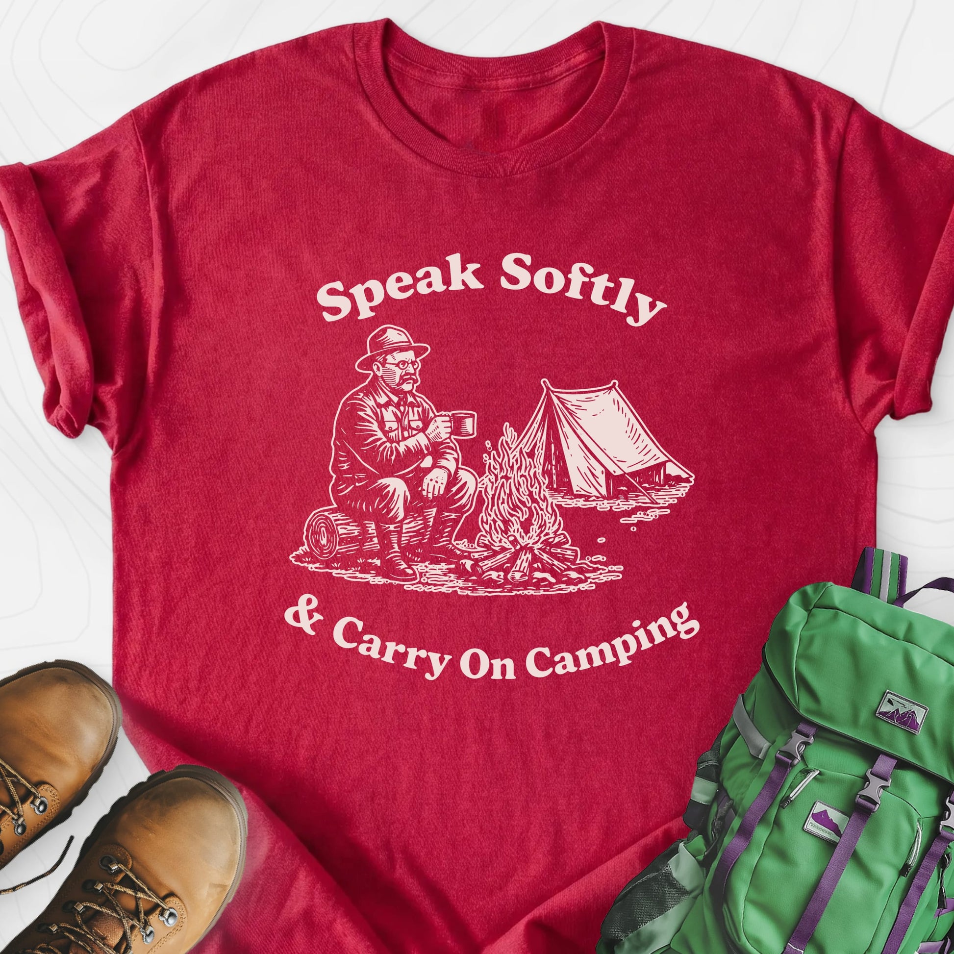 Speak Softly Campfire Heather Red front print lightweight T-shirt