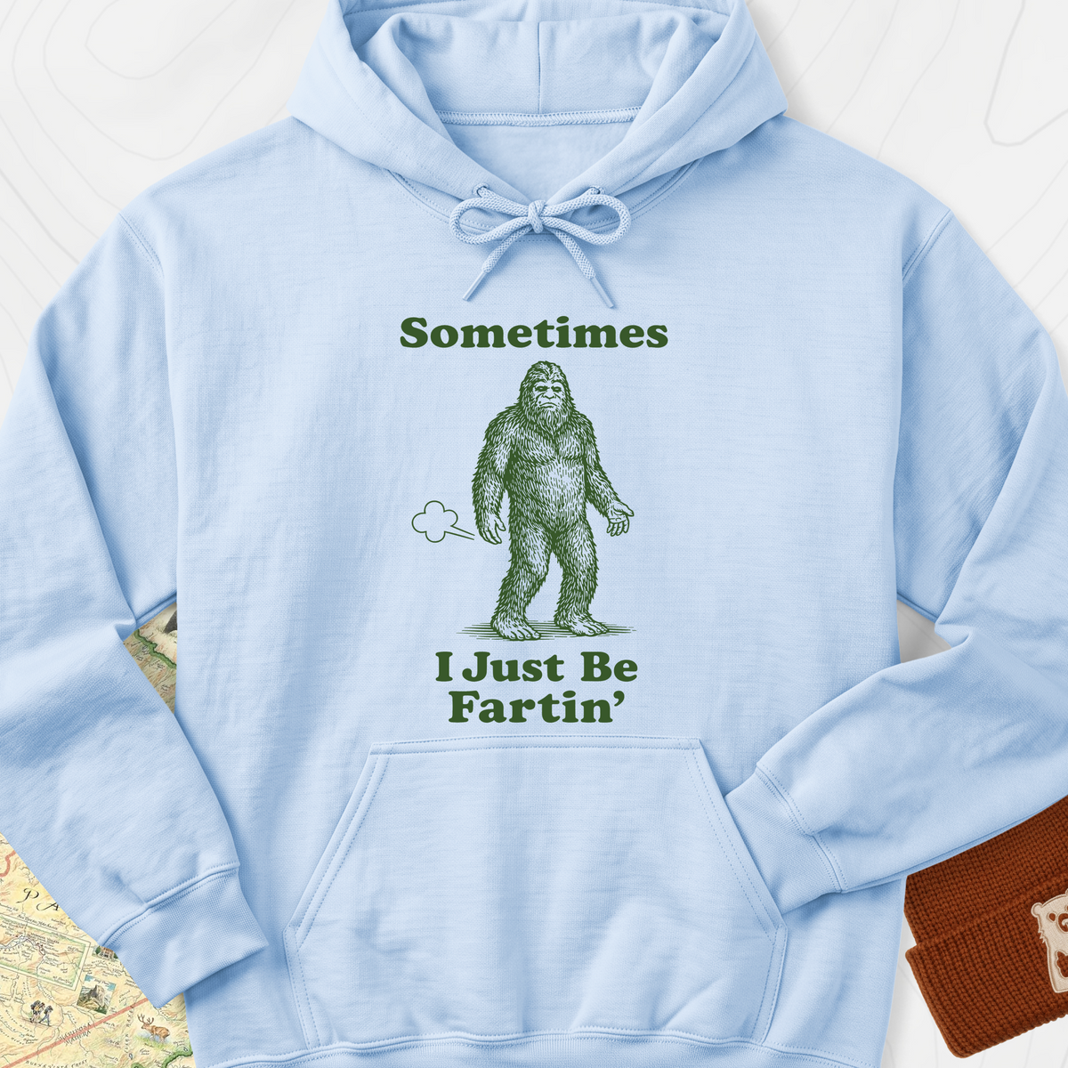 Just Be Fartin Bigfoot Hoodie - Light Blue