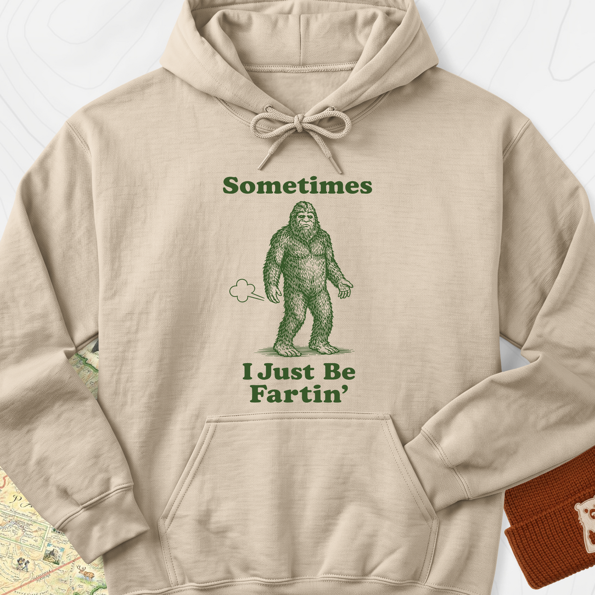 Just Be Fartin Bigfoot Hoodie - Sand