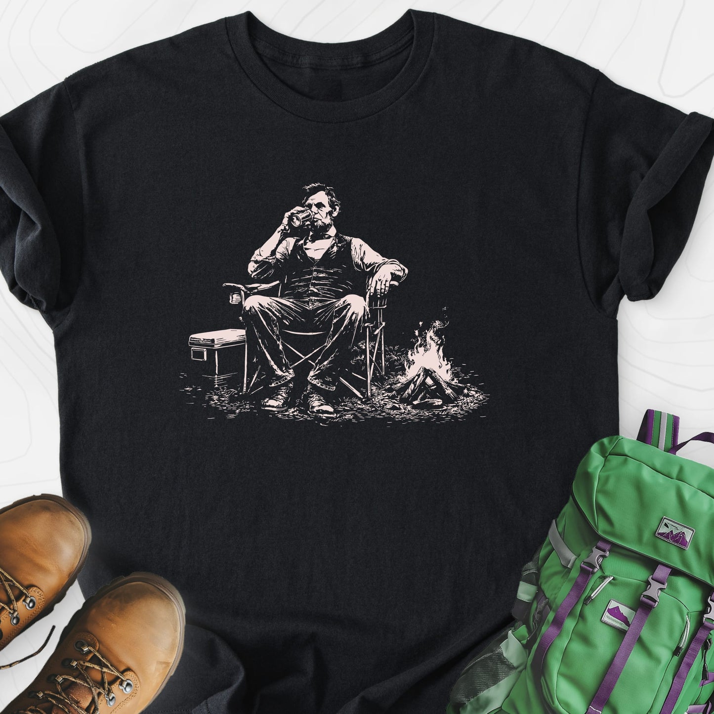 Lincoln Camp Break Black front print lightweight T-shirt