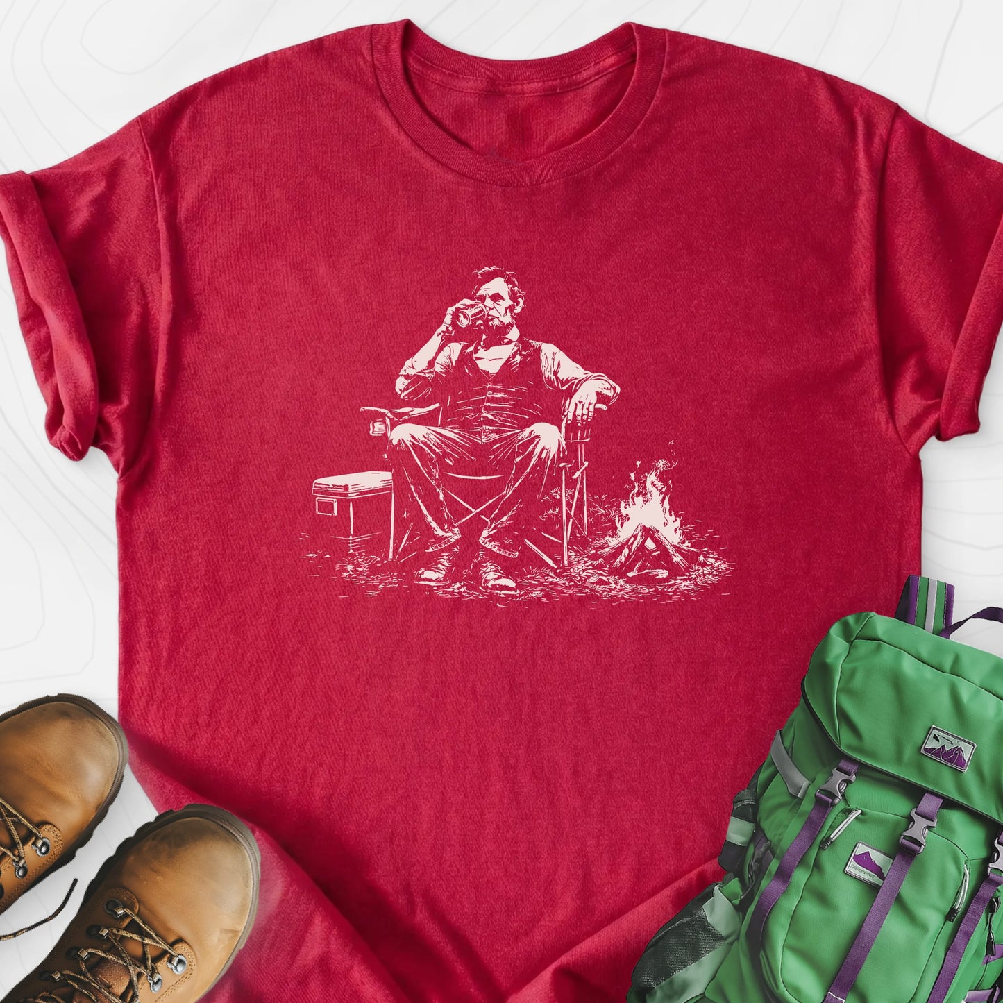 Lincoln Camp Break Heather Red front print lightweight T-shirt