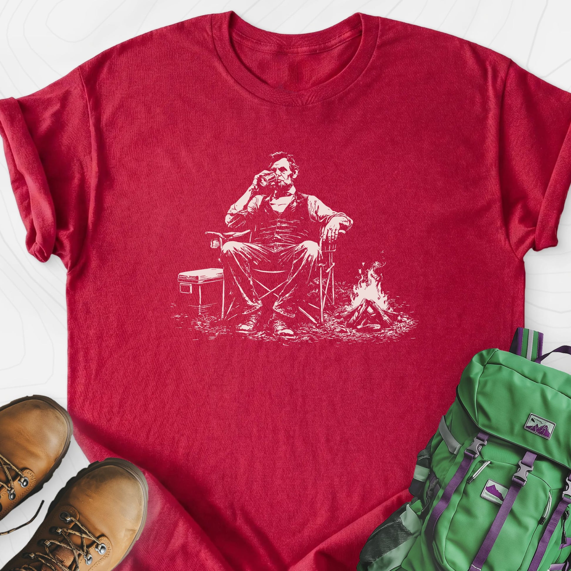 Lincoln Camp Break Heather Red front print lightweight T-shirt
