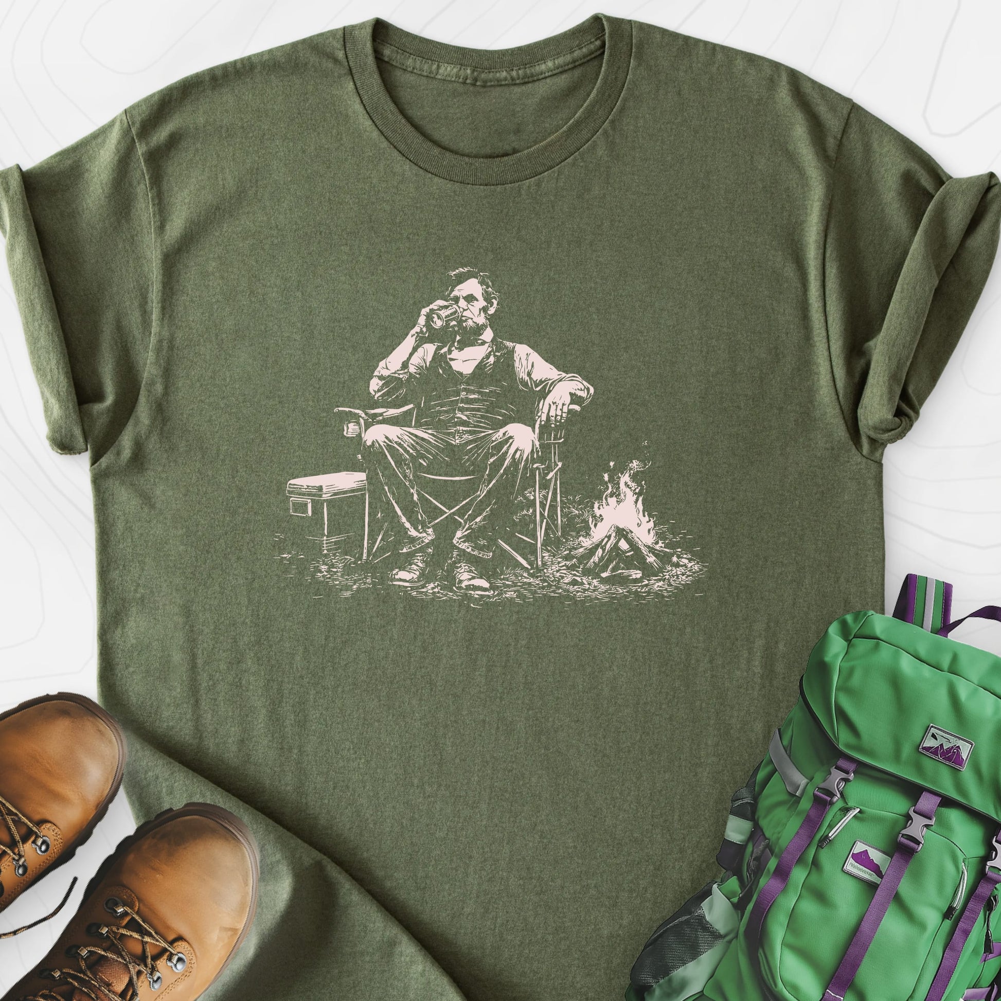 Lincoln Camp Break Military Green front print lightweight T-shirt