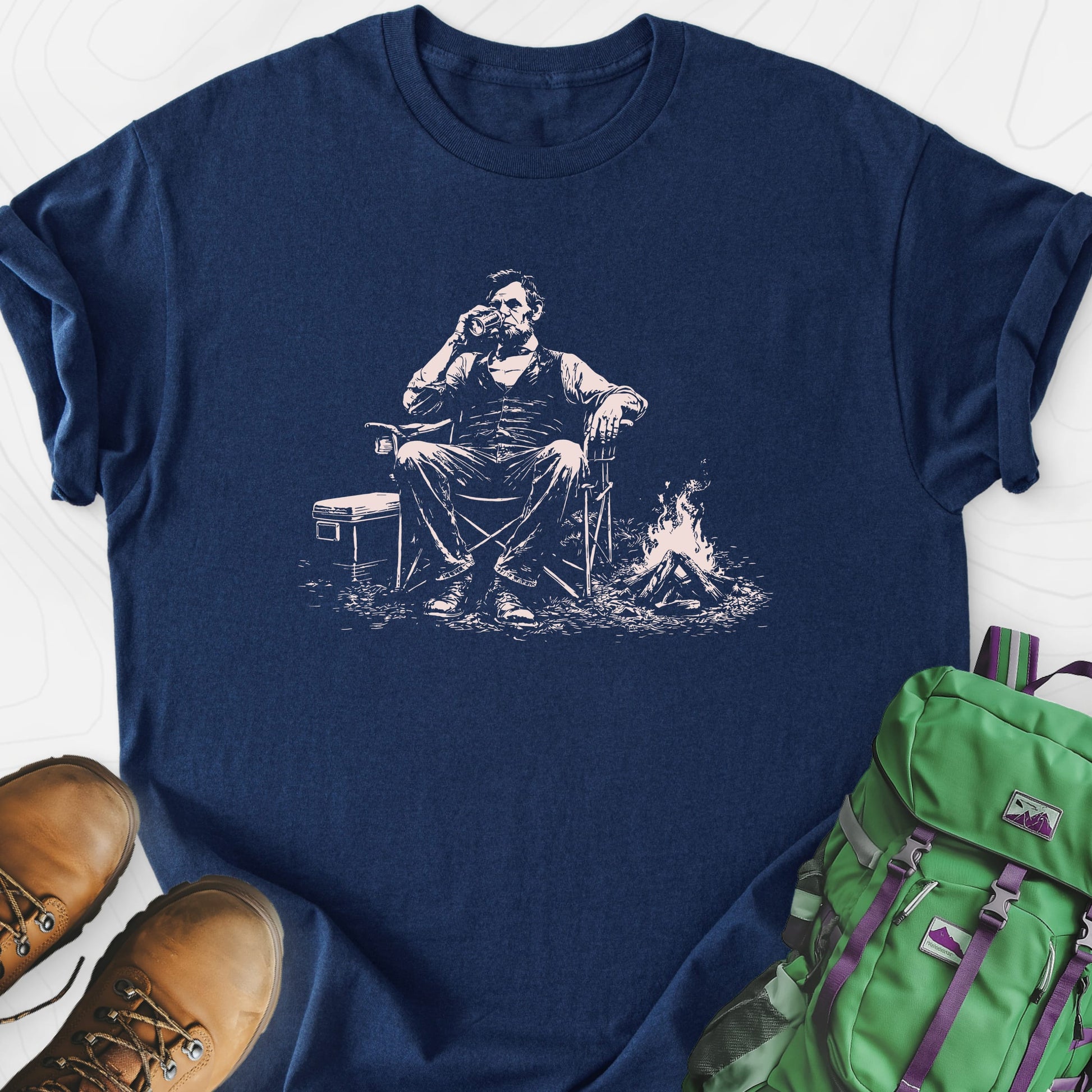 Lincoln Camp Break Navy front print lightweight T-shirt